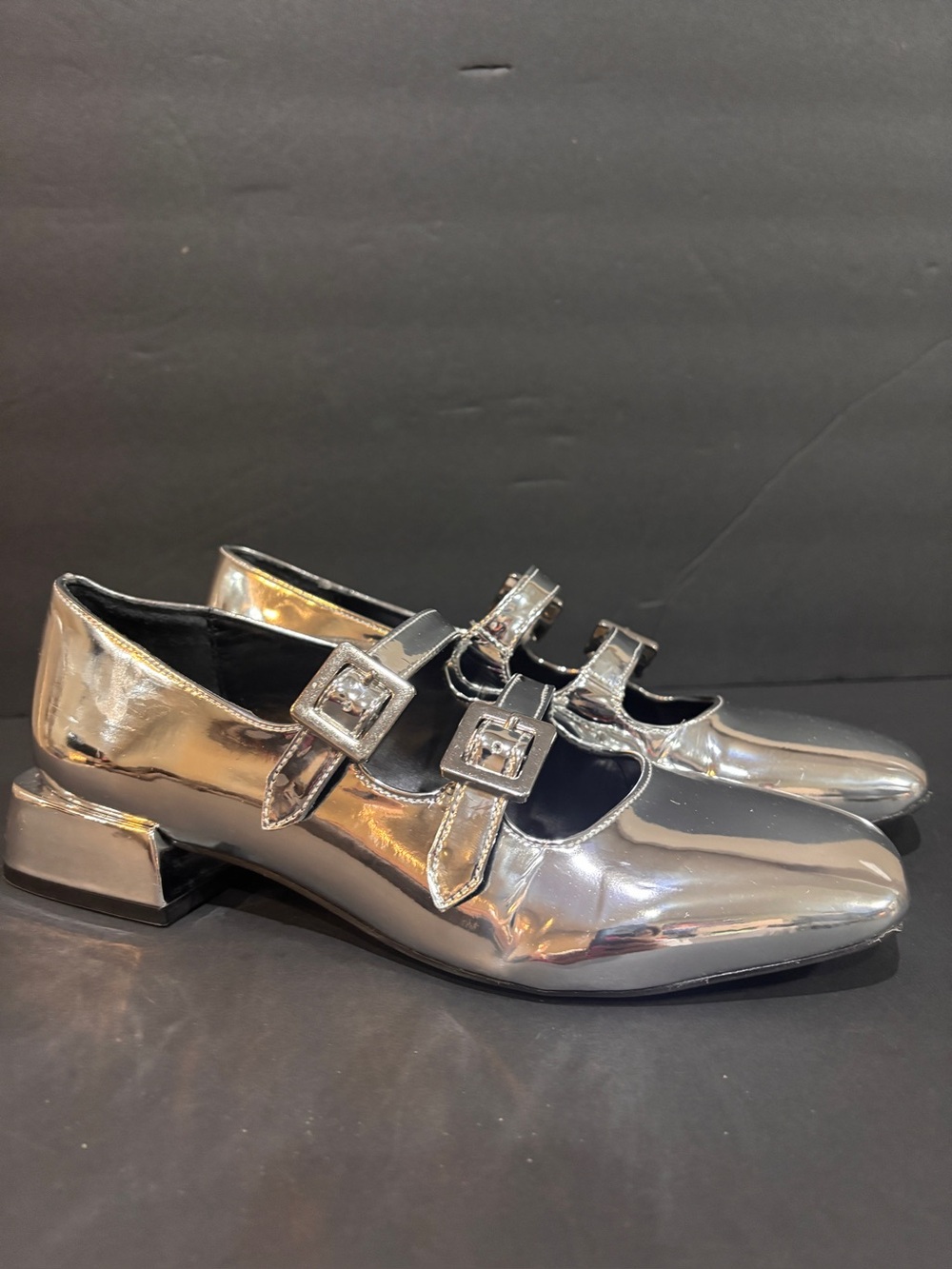 Gianni Bini Bonjour Metallic Silver Double Strap Mary Jane Shoes Women’s 8